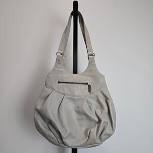 Hobo Leather Shoulder Bag Satchel Purse Stone Gray Minimalist Neutral Classic